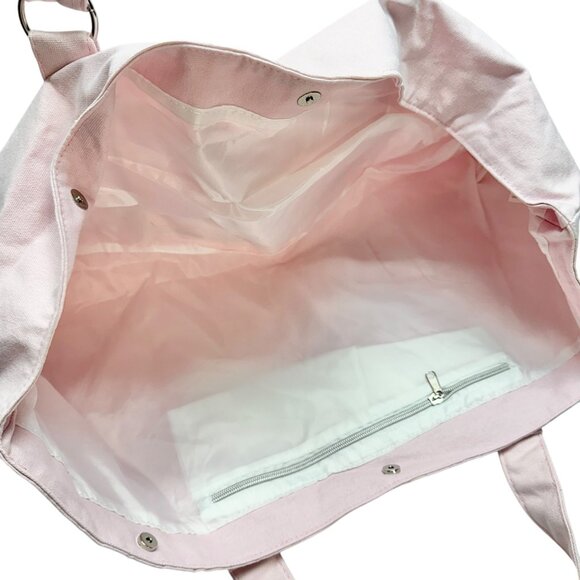 Pink Canvas Tote Bag Flamingo Print Lined Pocket Zippered Compartments By DEI - Picture 6 of 13